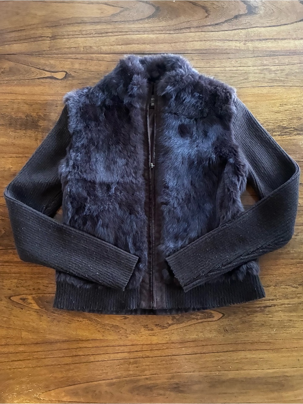 Vintage Y2K TRUCCO rabbit Fur wool Front Knit  leather bomber Jacket size 10